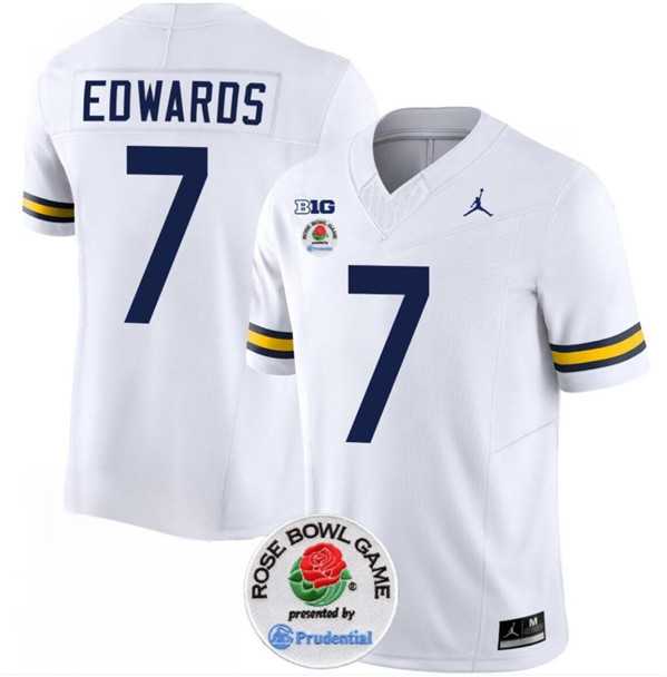 Men's Michigan Wolverines #7 Donovan Edwards 2023 F.U.S.E. White Rose Bowl Patch Stitched Jersey Dzhi
